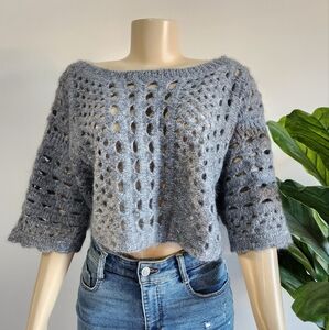 Skaist Taylor Wool Crochet Poncho Cape Gray Color Size S Women